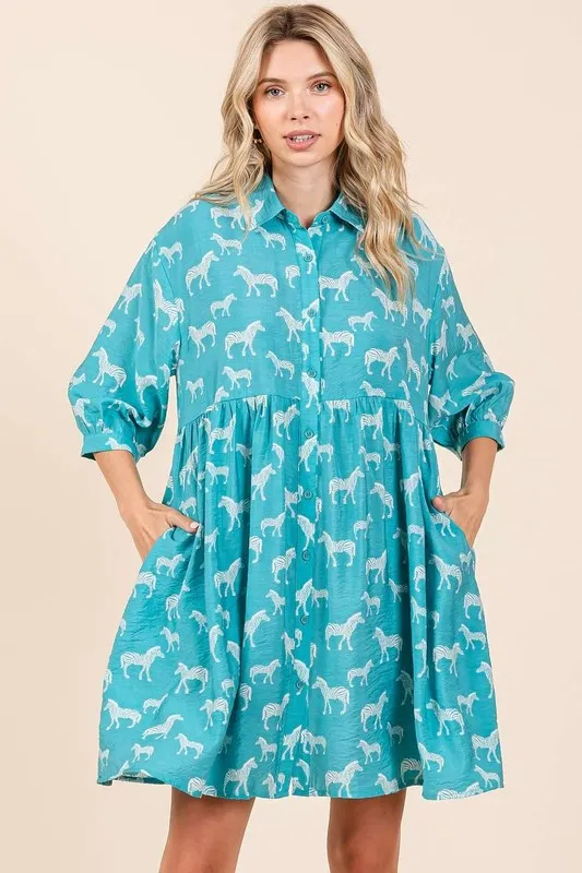 Zebra Print Button Down Shirt Mini Dress, image 2