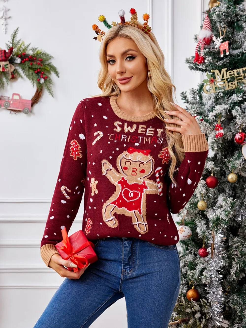 Gingerbread Round Neck Long Sleeve Sweater, image 5