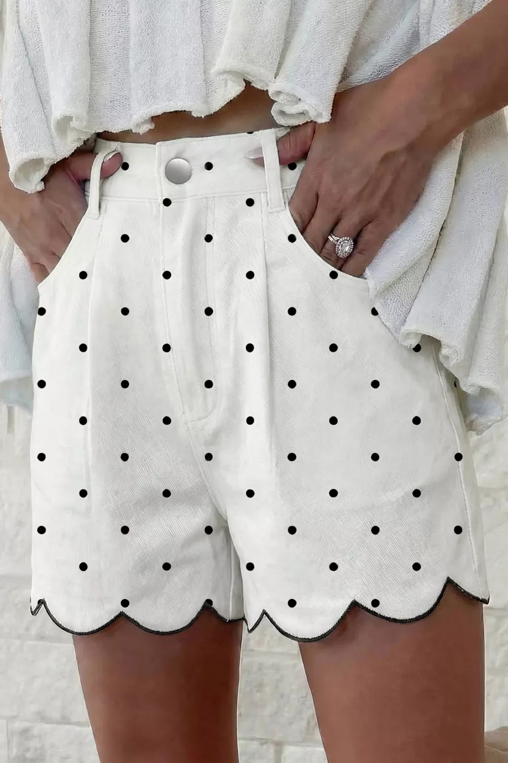 Polka Dot Scalloped Hem Shorts, image 3