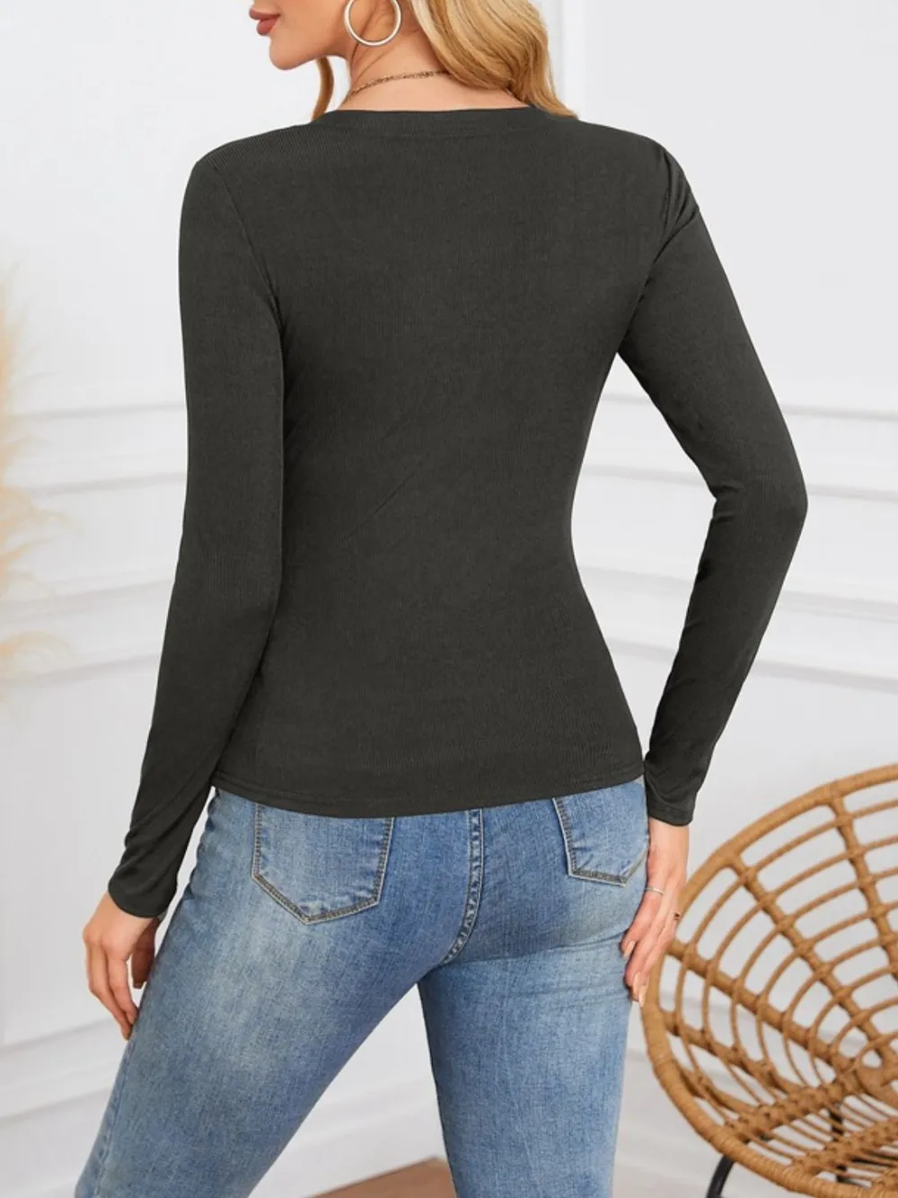 Notched Long Sleeve T-Shirt, image 9