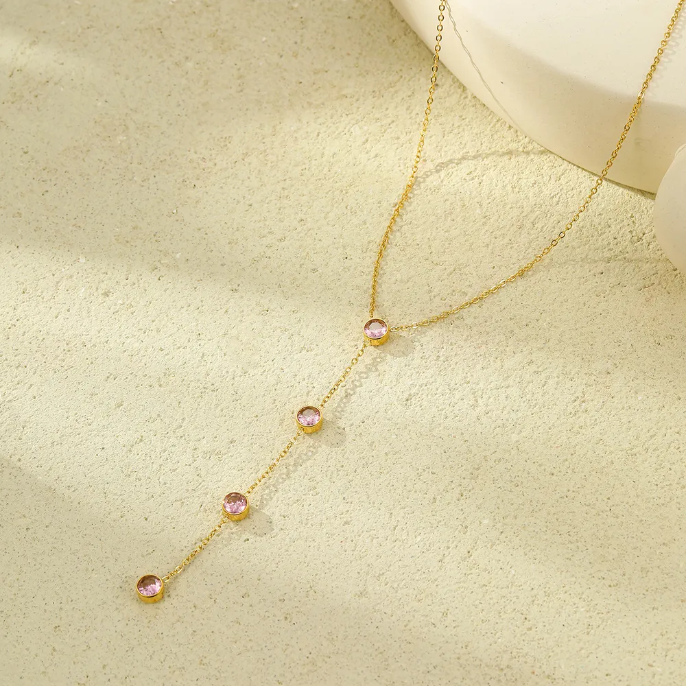 18K Gold-Plated Stainless Steel Zircon Y-Drop Necklace, image 6