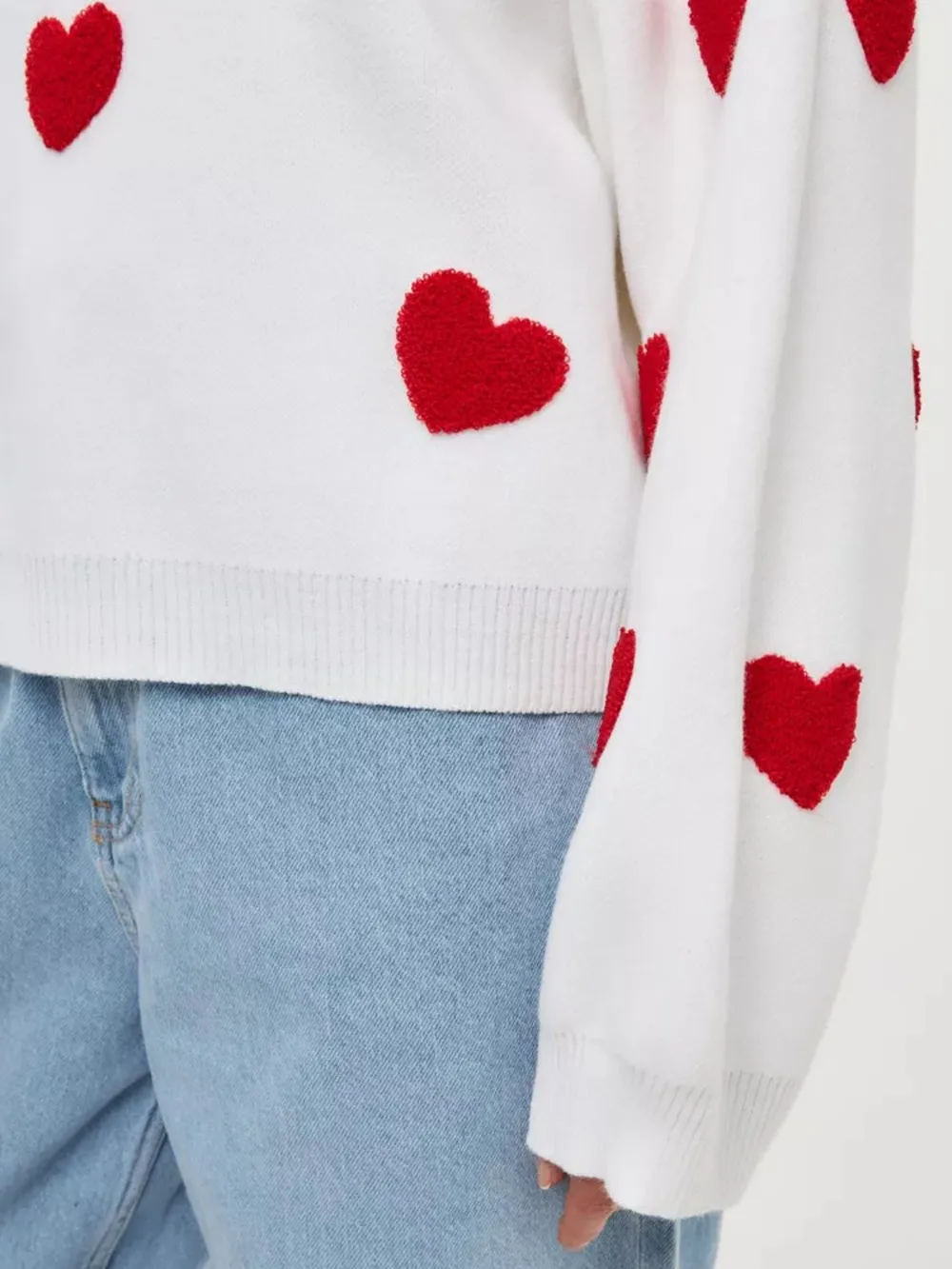 Heart Round Neck Dropped Shoulder Sweater, image 3
