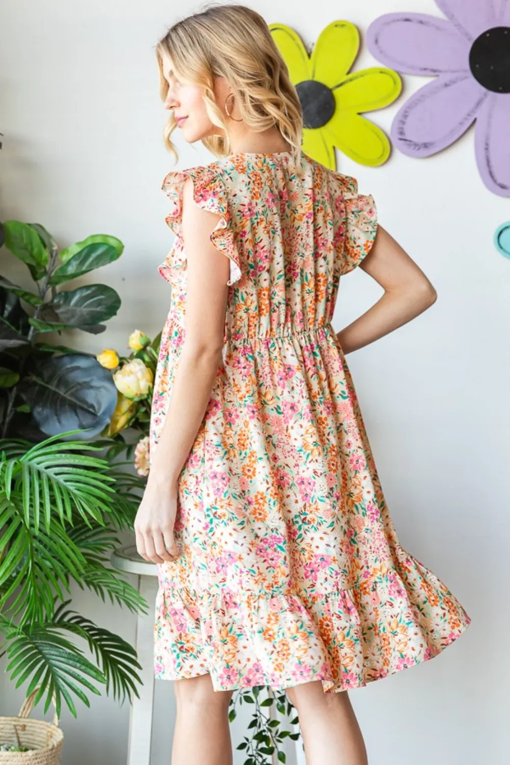 Full Size Floral Ruffled V-Neck Dress, image 2