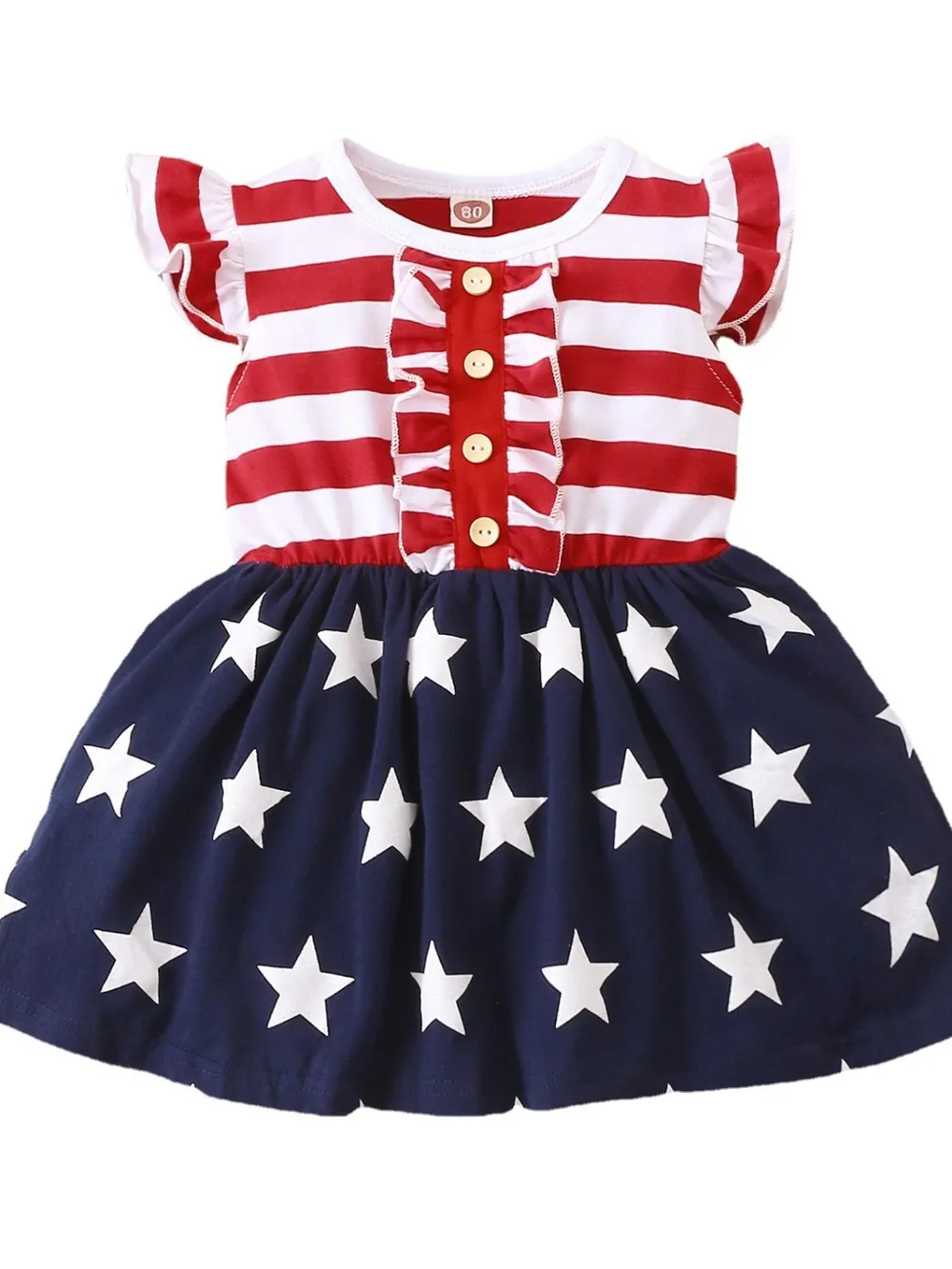 Striped & Stars Ruffled Round Neck Cap Sleeve Dress, image 2