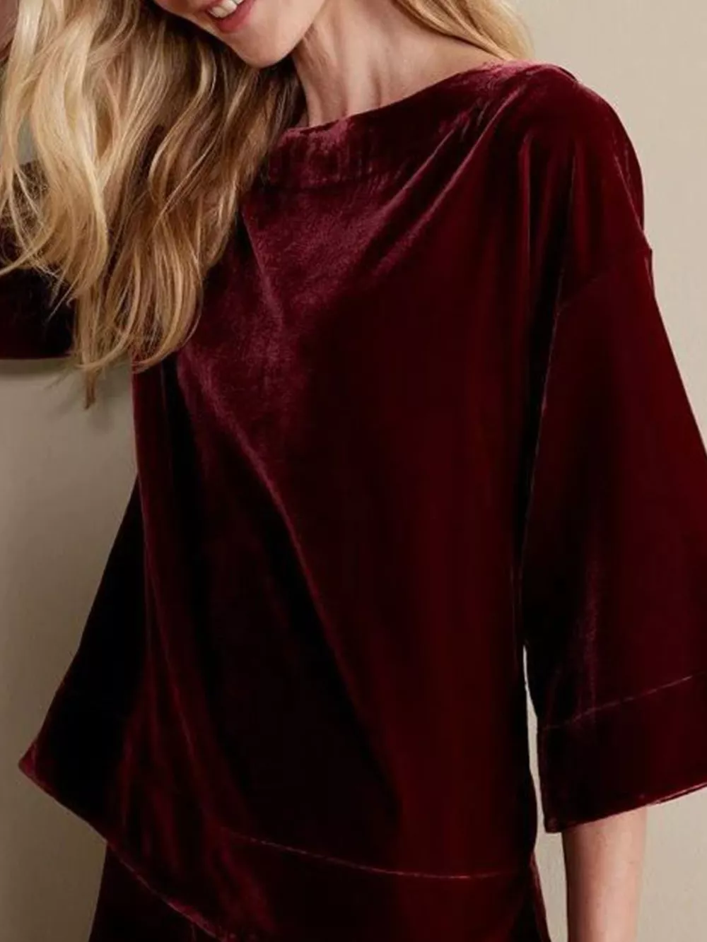 Velvet Boat-Neck T-Shirt with Three-Quarter Sleeves, image 3