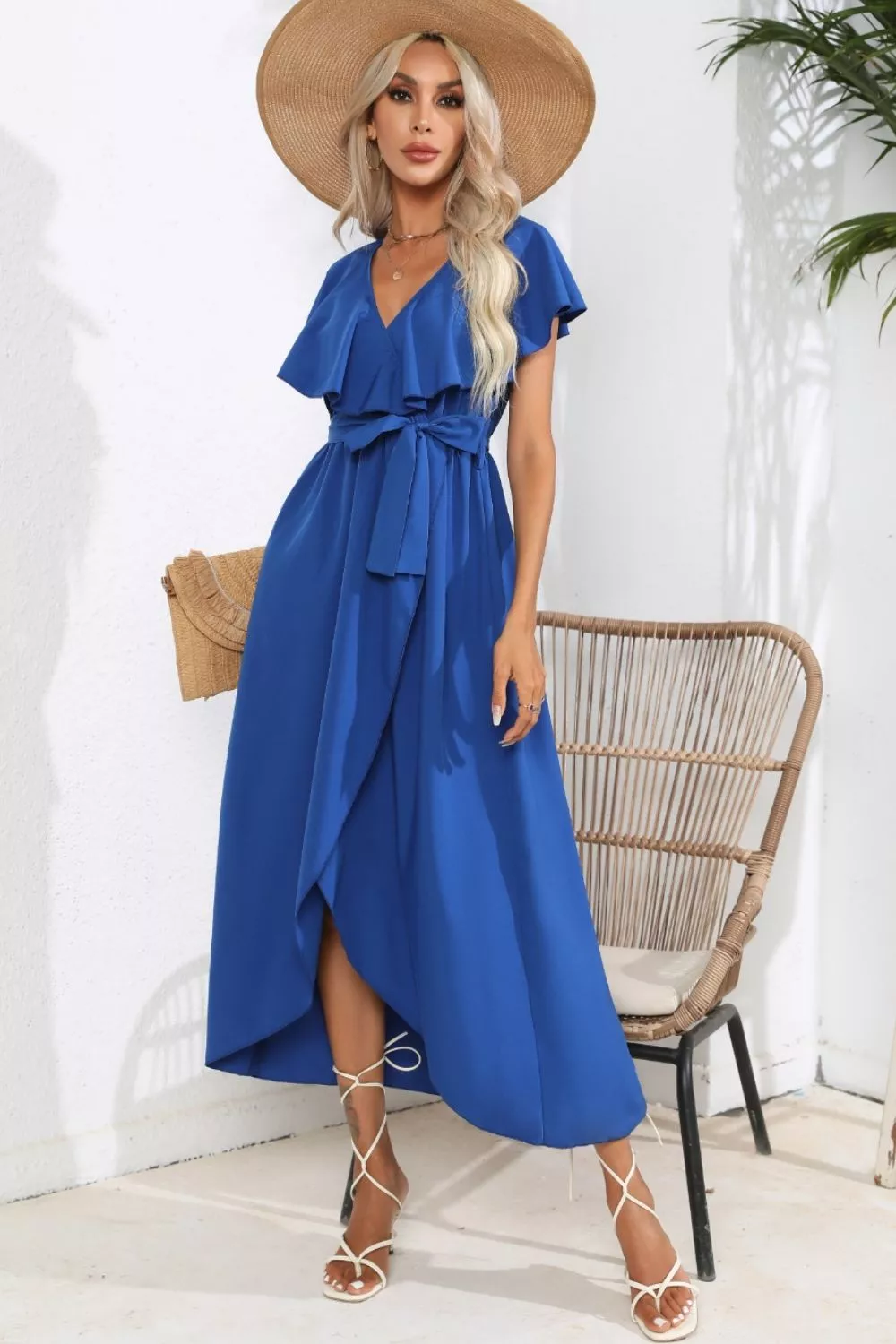 Ruffled Tied V-Neck Midi Dress, image 10