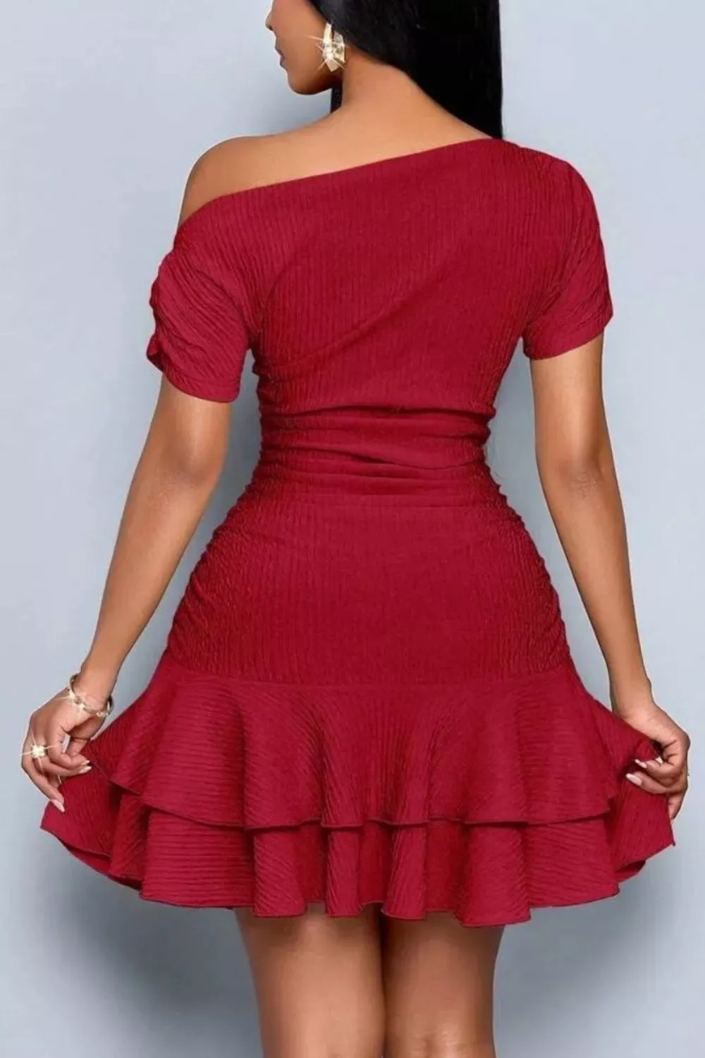 One-Shoulder Ruffle Hem Mini Dress, image 26
