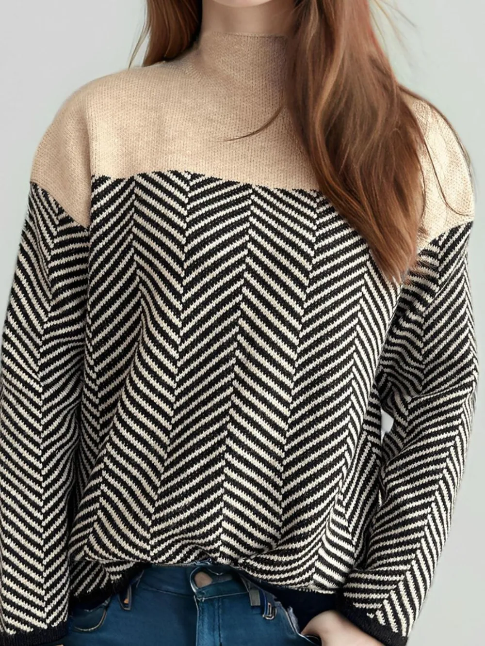 Contrast Turtleneck Long Sleeve Sweater, image 4