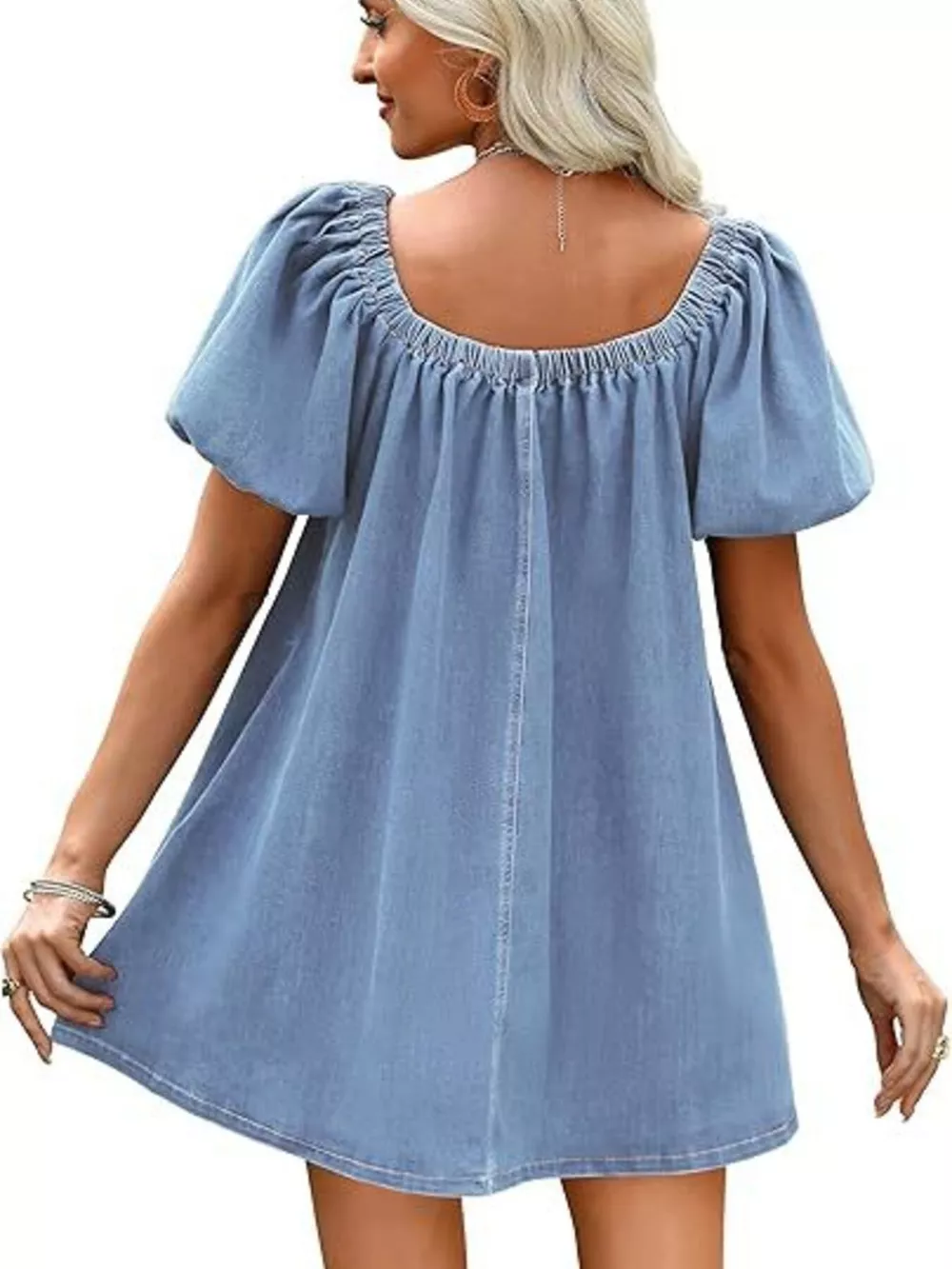 Off-Shoulder Tie-Front Denim Dress, image 4
