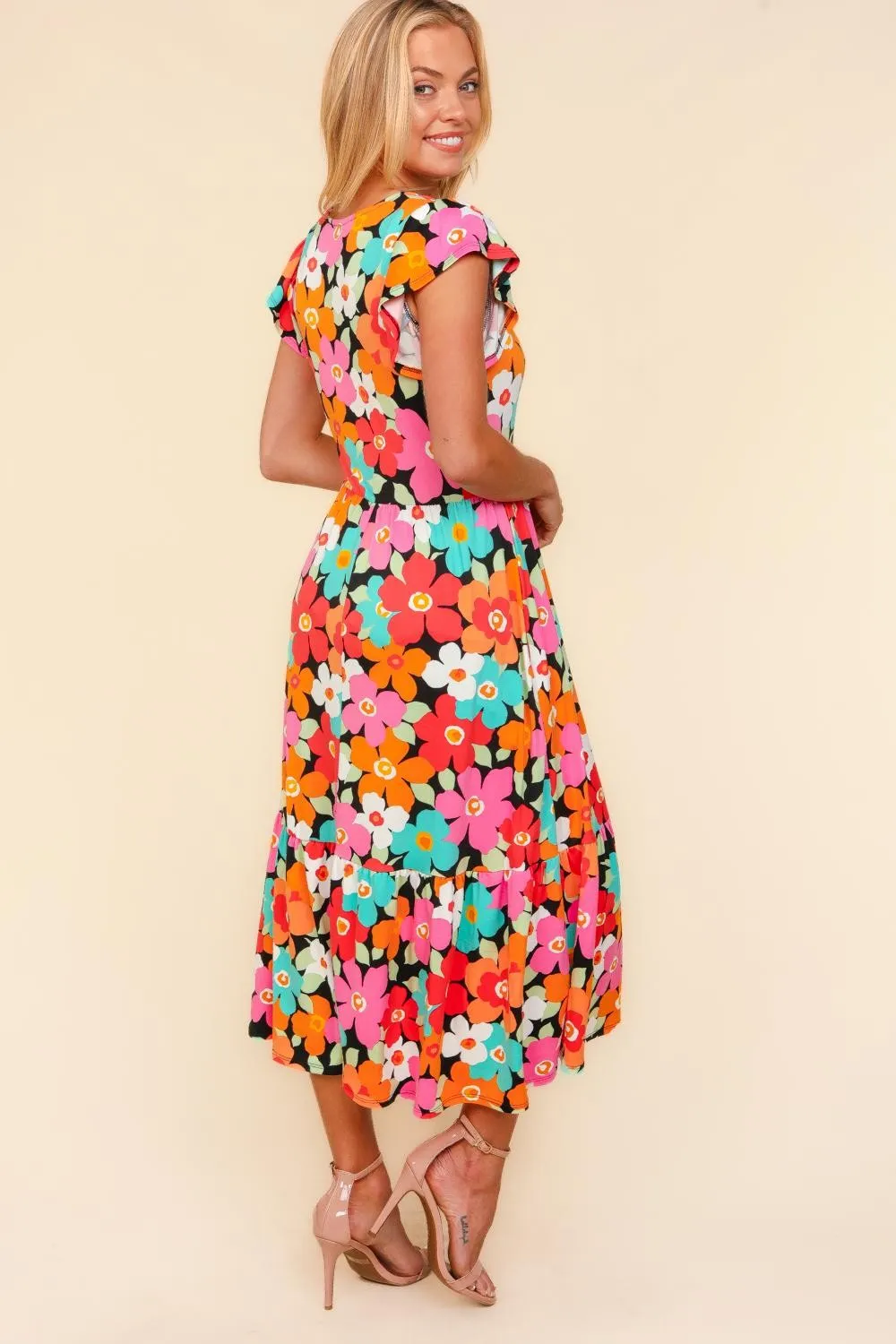 Floral Midi Dress with Side Pockets, image 2