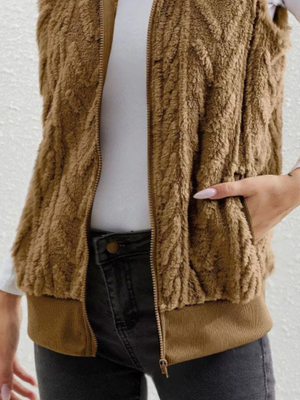 Full Size Cozy Faux Fur Zip-Up Vest Coat Plus Size, image 10
