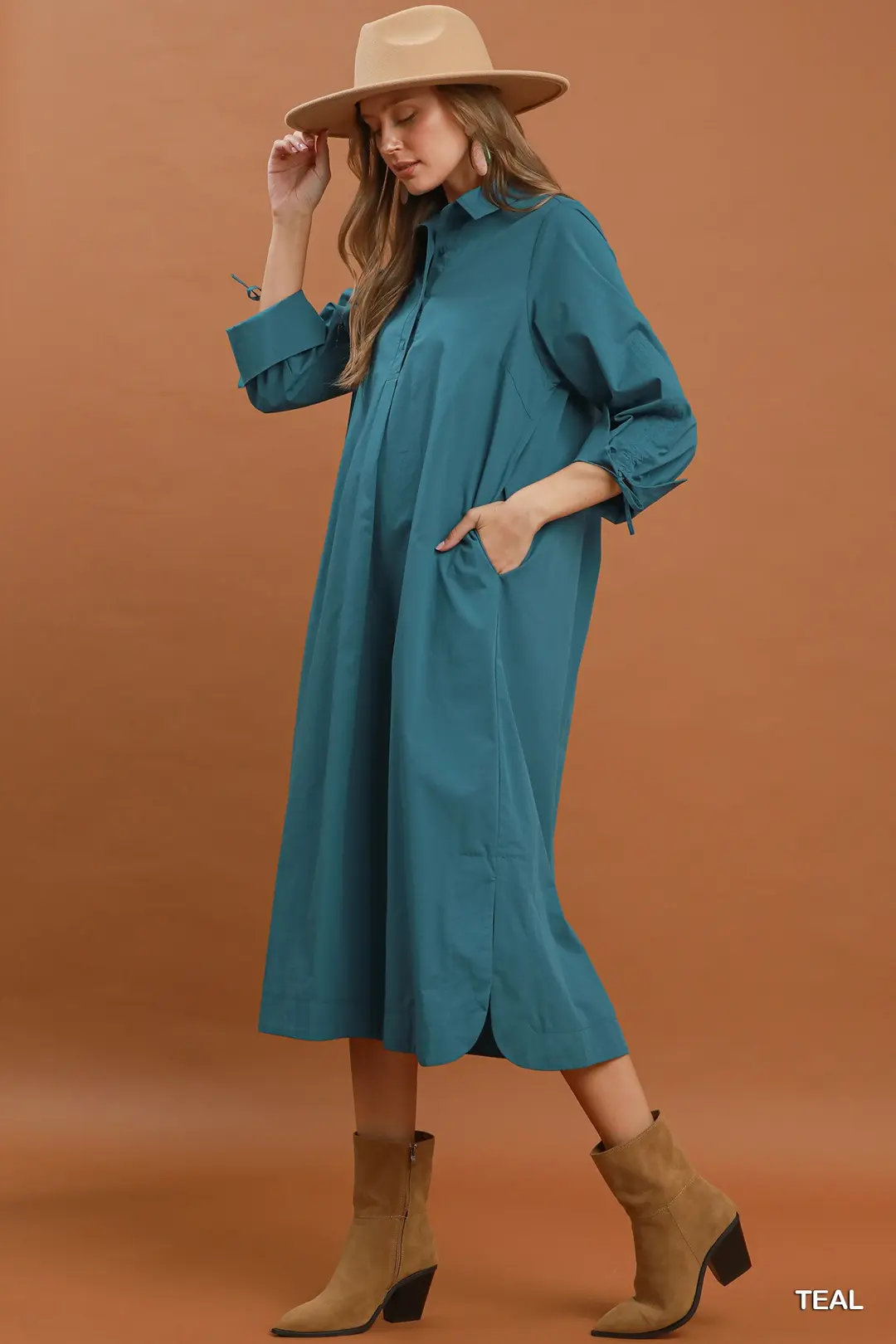 Collared Button Detail Relaxed Midi Dress, image 2