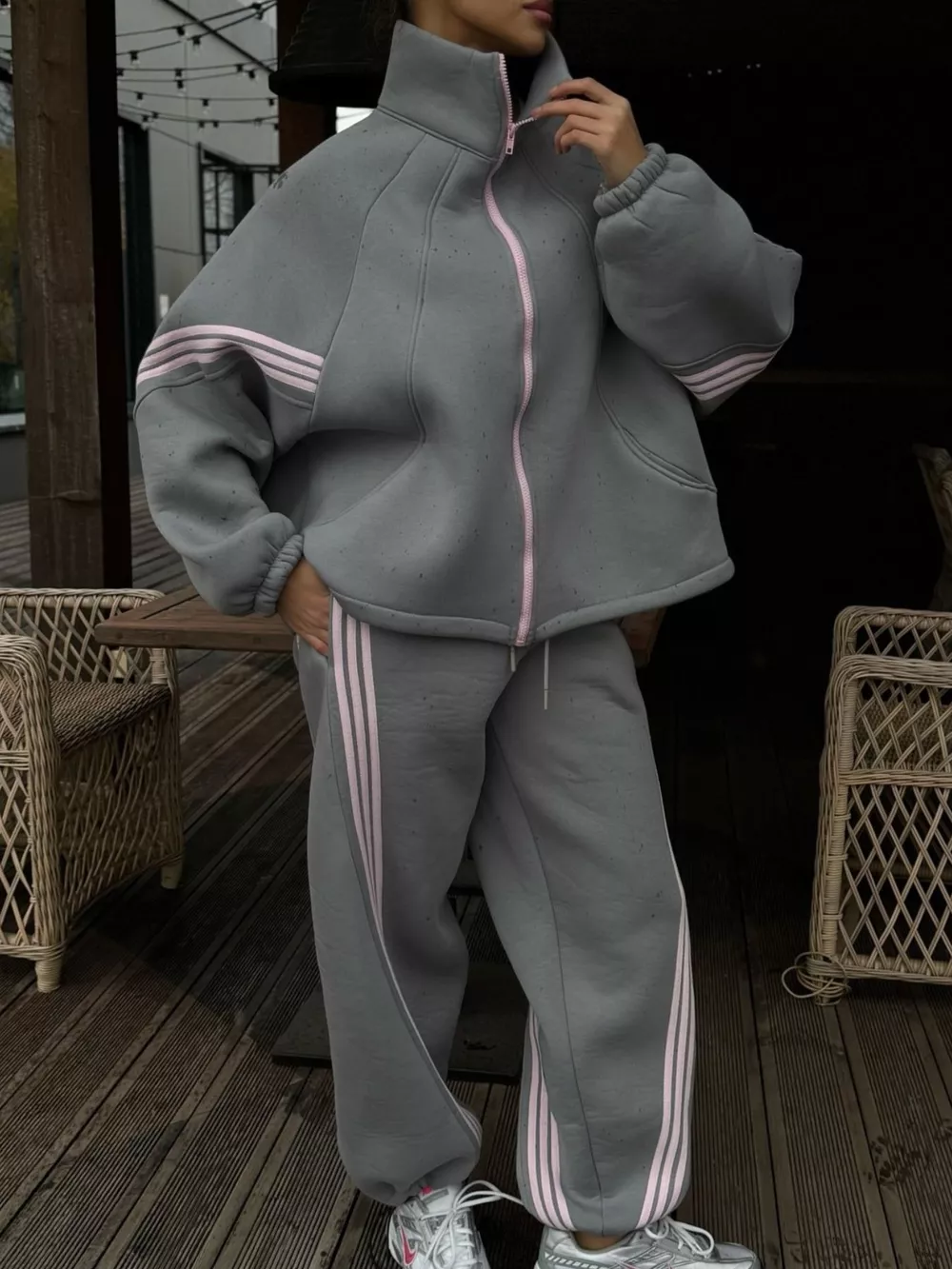 Contrast Striped Zip Up Top and Pants Set, image 12