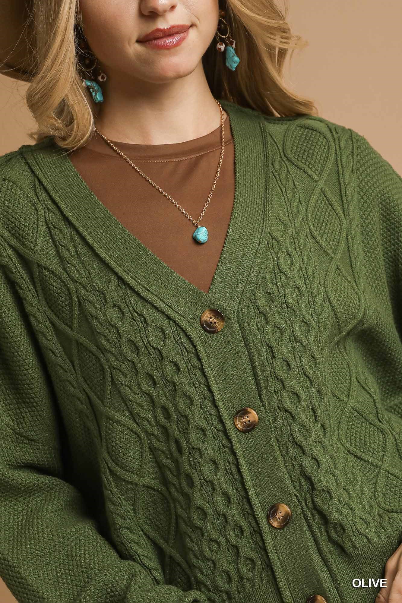 Chunky Cable Knit V-Neck Button-Up Cardigan, image 5