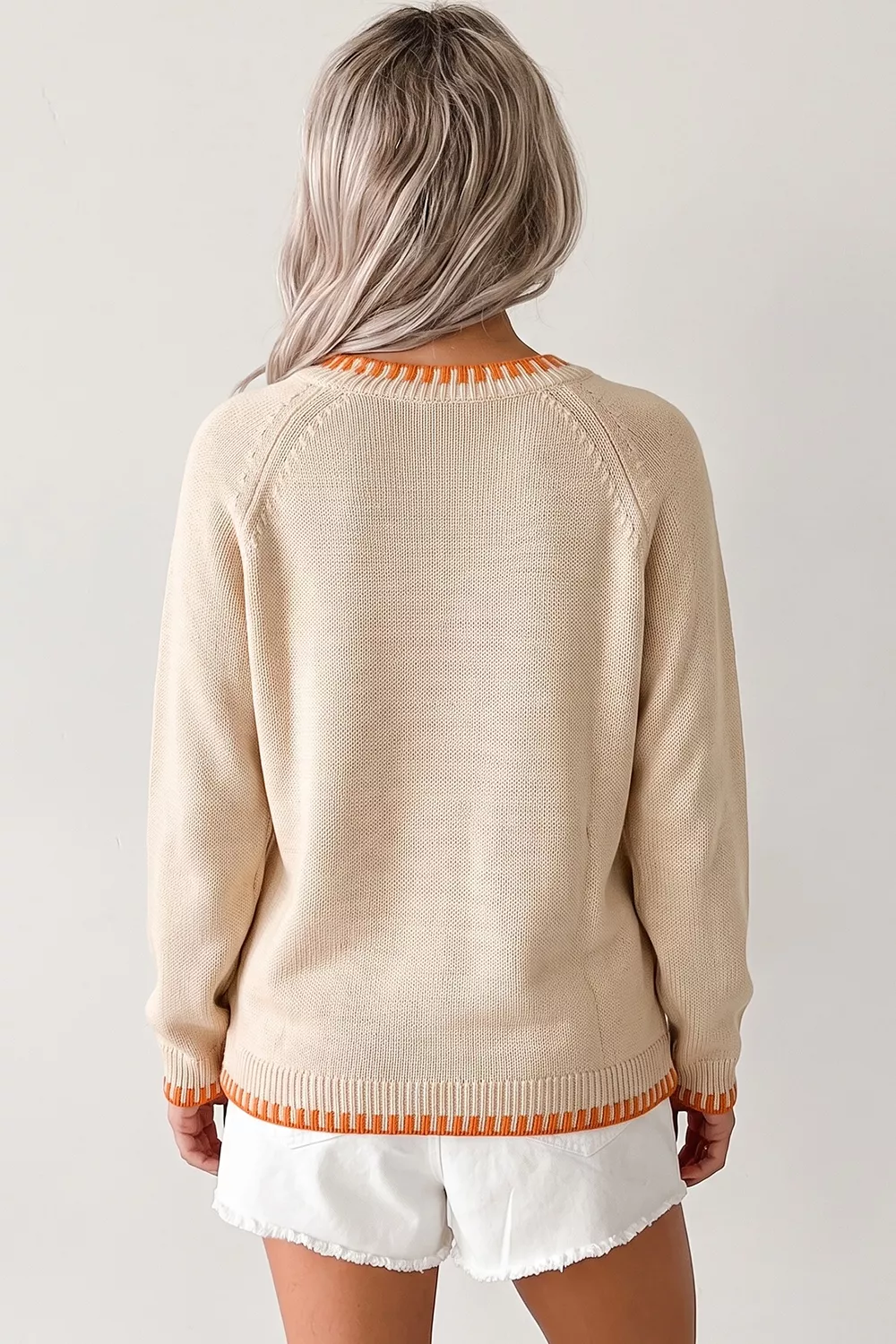 Floral Embroidery Pumpkin Long Sleeve Round Neck Sweater, image 3