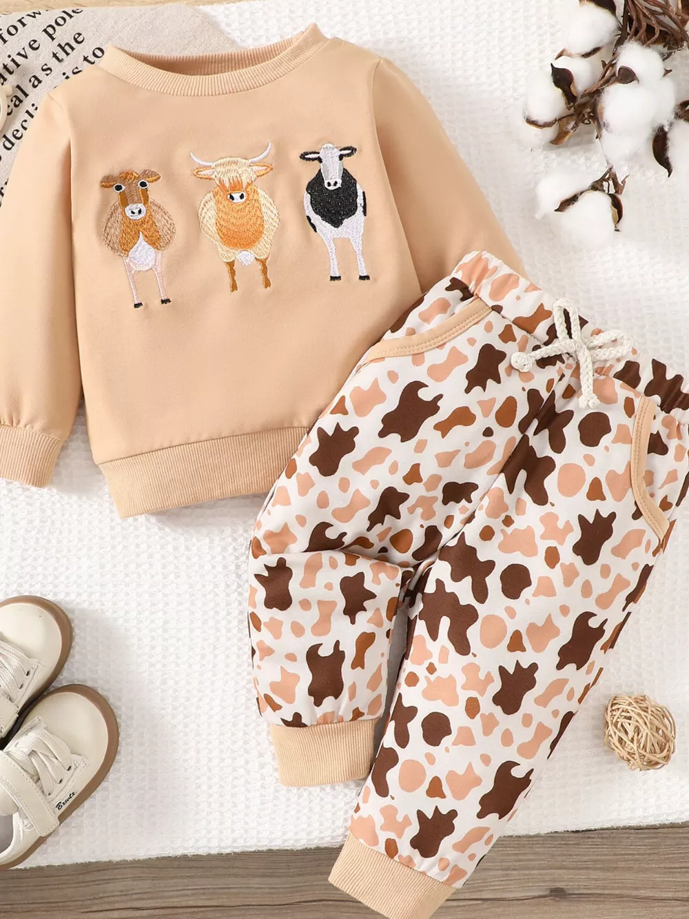 Children's Farm Animal Embroidered Top and Pants Set