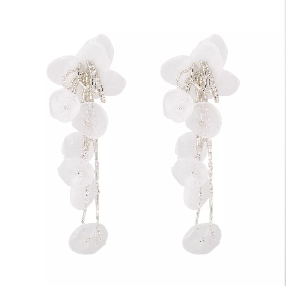 Floral Petal Beaded Tassel Drop Earrings, image 4