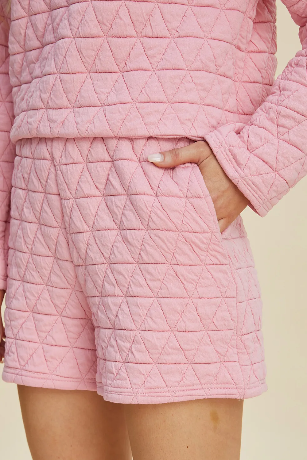 Full Size Texture Round Neck Long Sleeve Top and Shorts Set, image 6