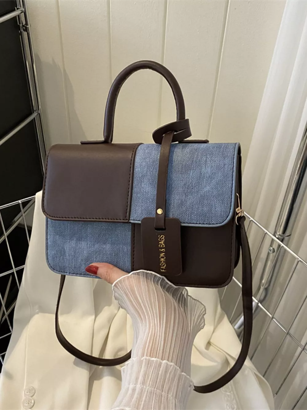 Two-Tone PU Leather Crossbody Bag, image 16