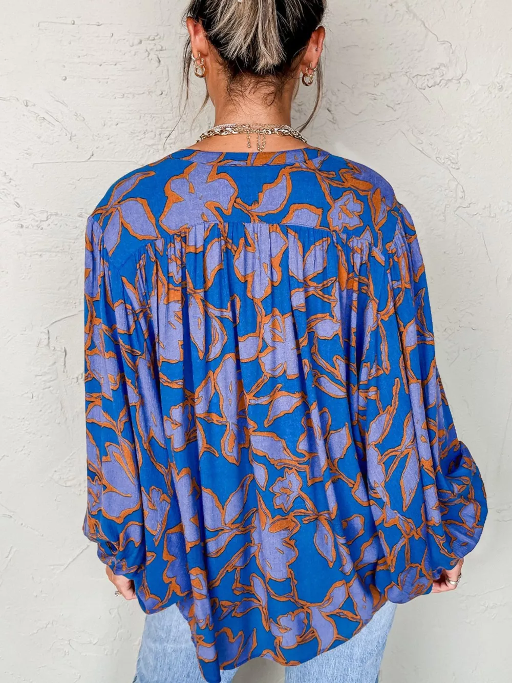 Floral Print Batwing Sleeve Buttoned Loose Fit Shirt, image 6