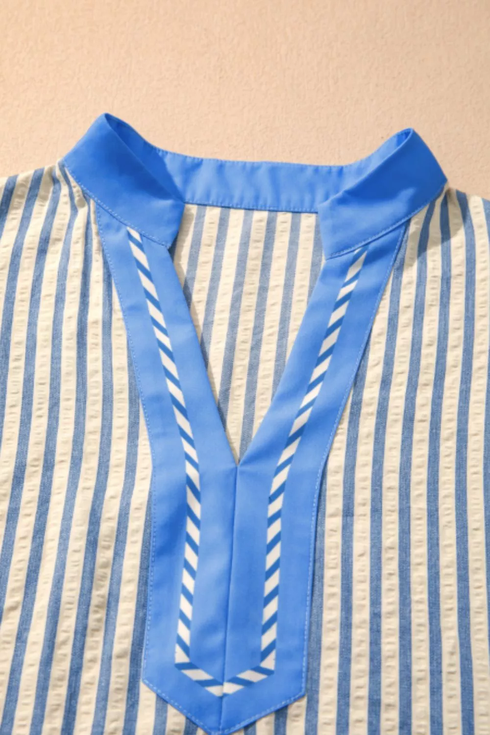 Stripe Color Block Detail V Neck Short Sleeve Blouse, image 6
