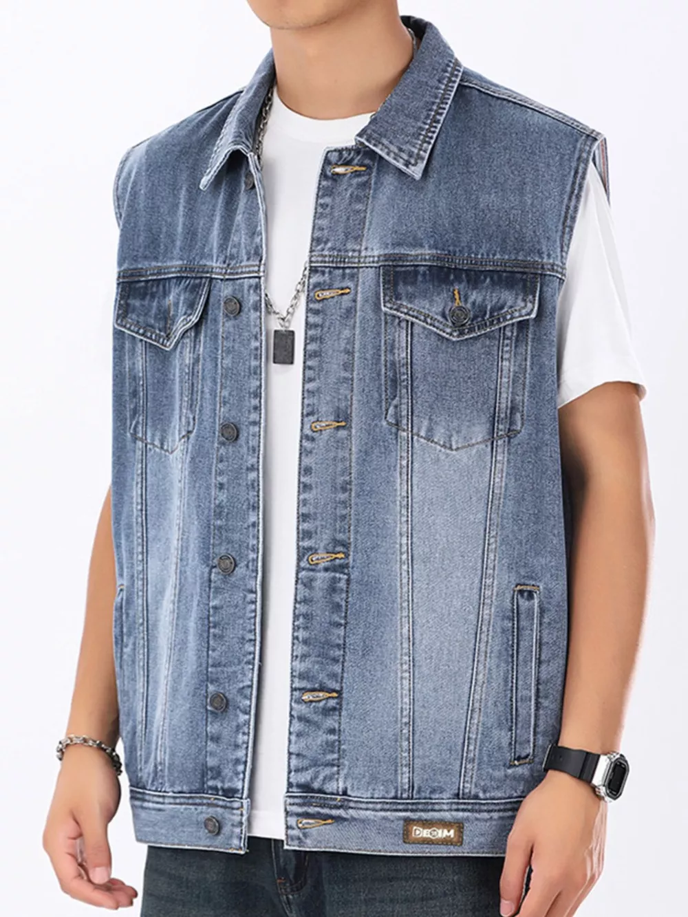Men's Plus Size Vintage Washed Sleeveless Denim Vest, image 4