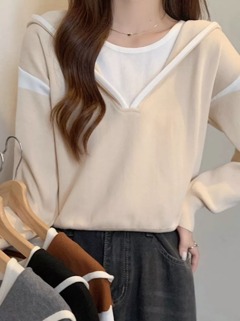 Contrast Trim Hooded Sweater, image 6