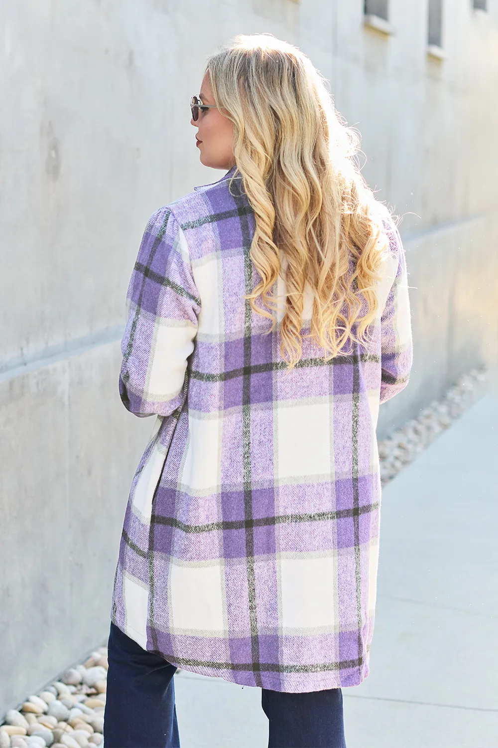 Full Size Plaid Button Up Lapel Collar Coat, image 33