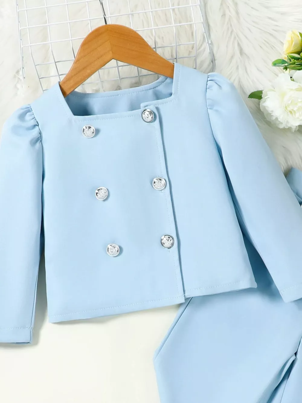 Children's Double-Breasted Blazer & Wide Leg Pants Set, image 3