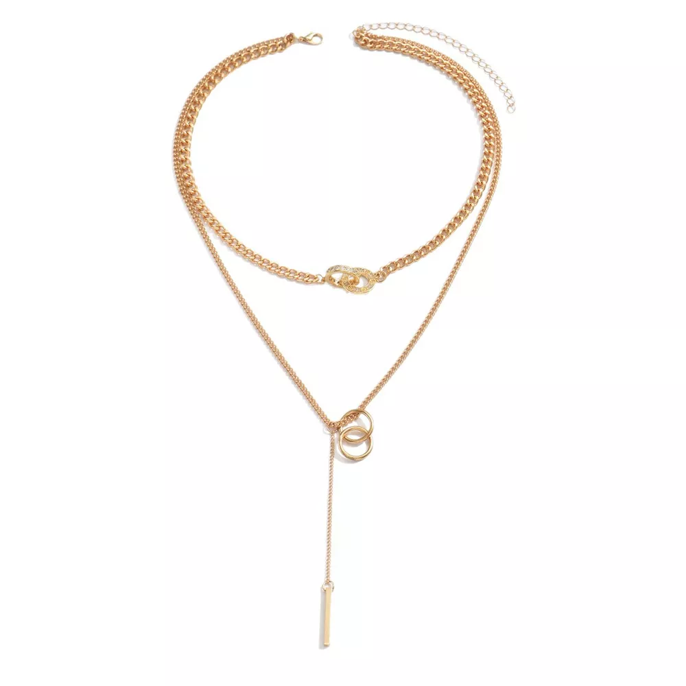 Double Layered Chain Y-Shaped Pendant Necklace, image 3