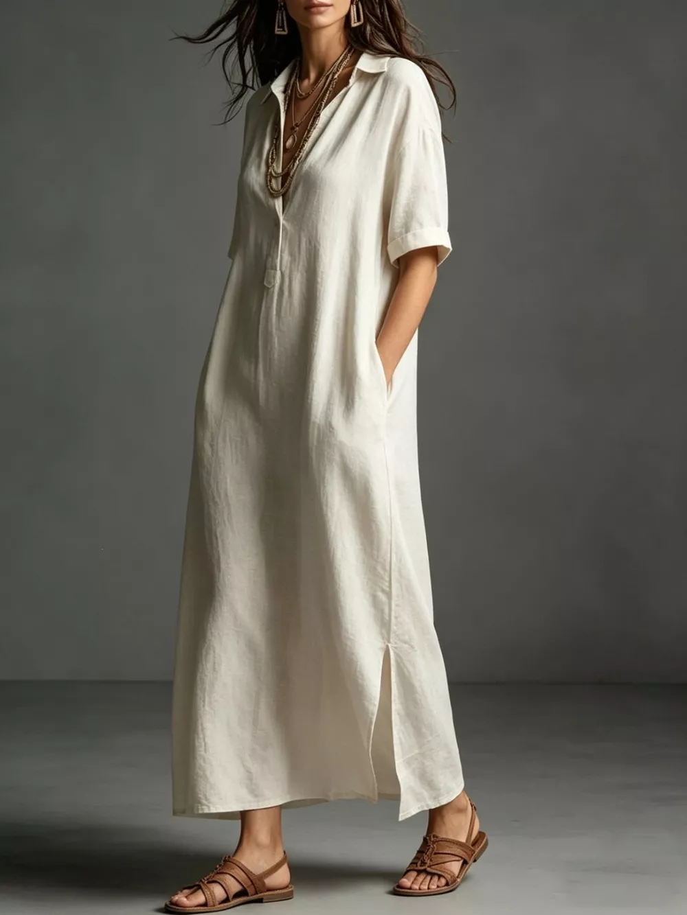 Full Size Casual Midi Shirt Dress Plus Size, image 3
