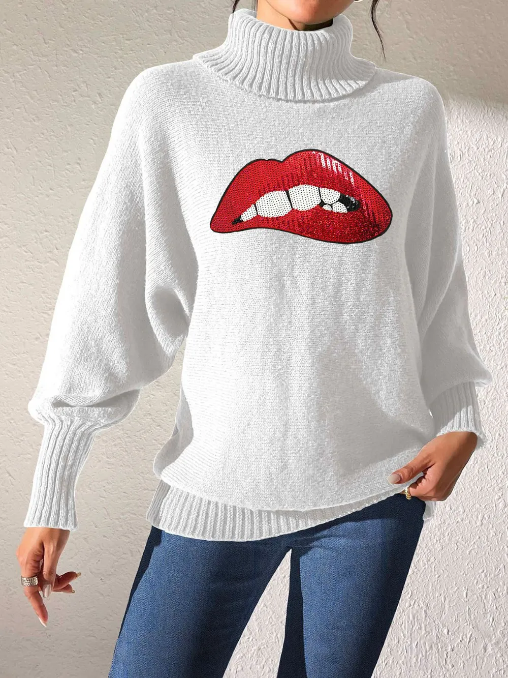 Lip Turtleneck Long Sleeve Sweater, image 24