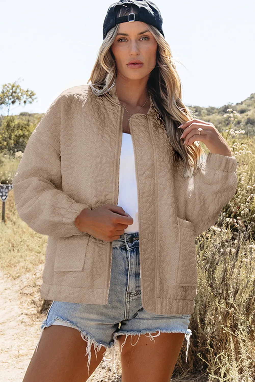 Baseball Collar Floral Quilted Jacket, image 13