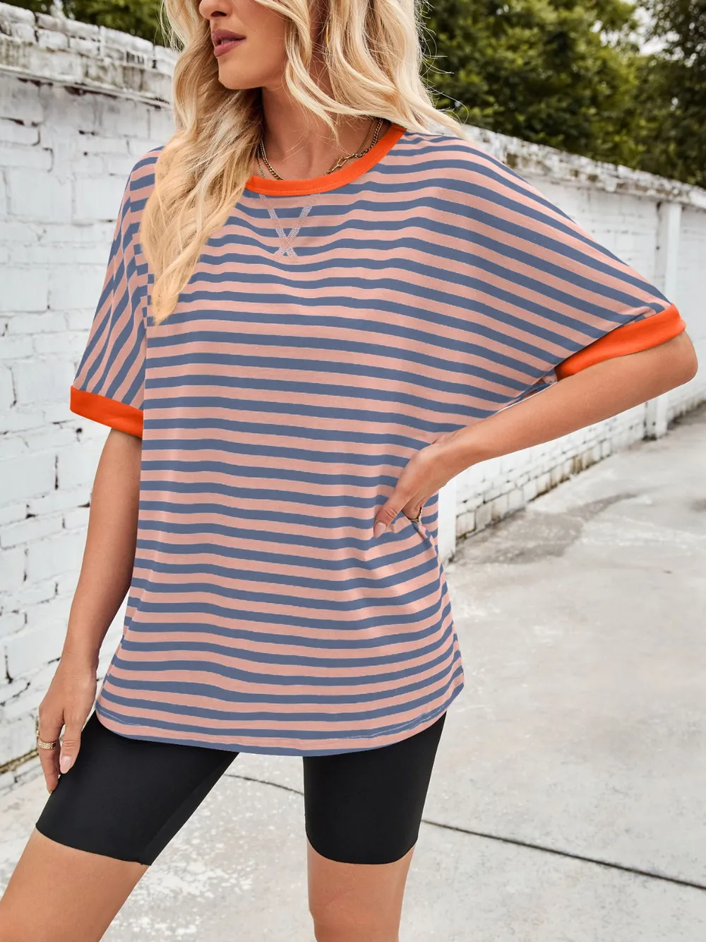 Striped Round Neck Half Sleeve T-Shirt, image 20