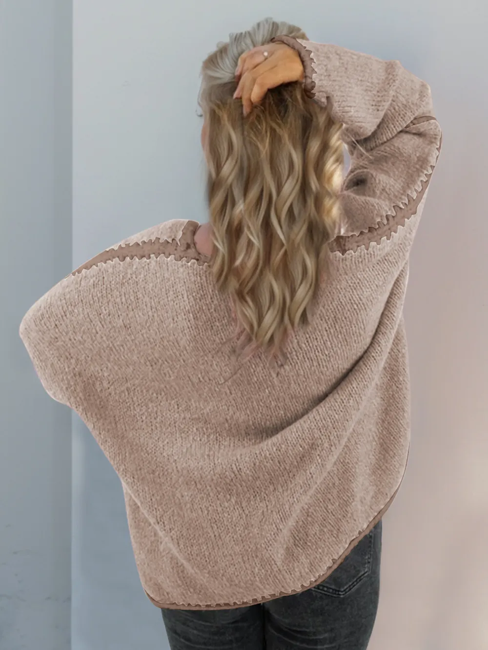 Contrast Open Front Dropped Shoulder Cardigan, image 22