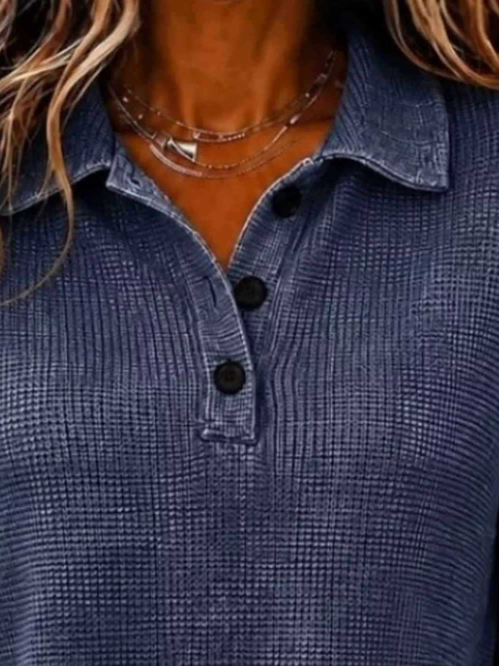 Full Size Waffle Knit Dropped Shoulder Polo Top Plus Size, image 4