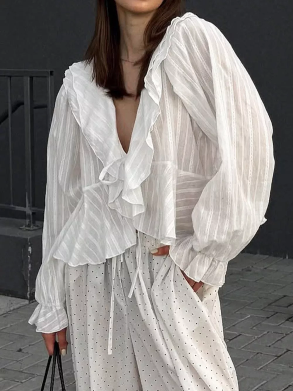 Ruffled Striped Flounce Sleeve Blouse, image 5