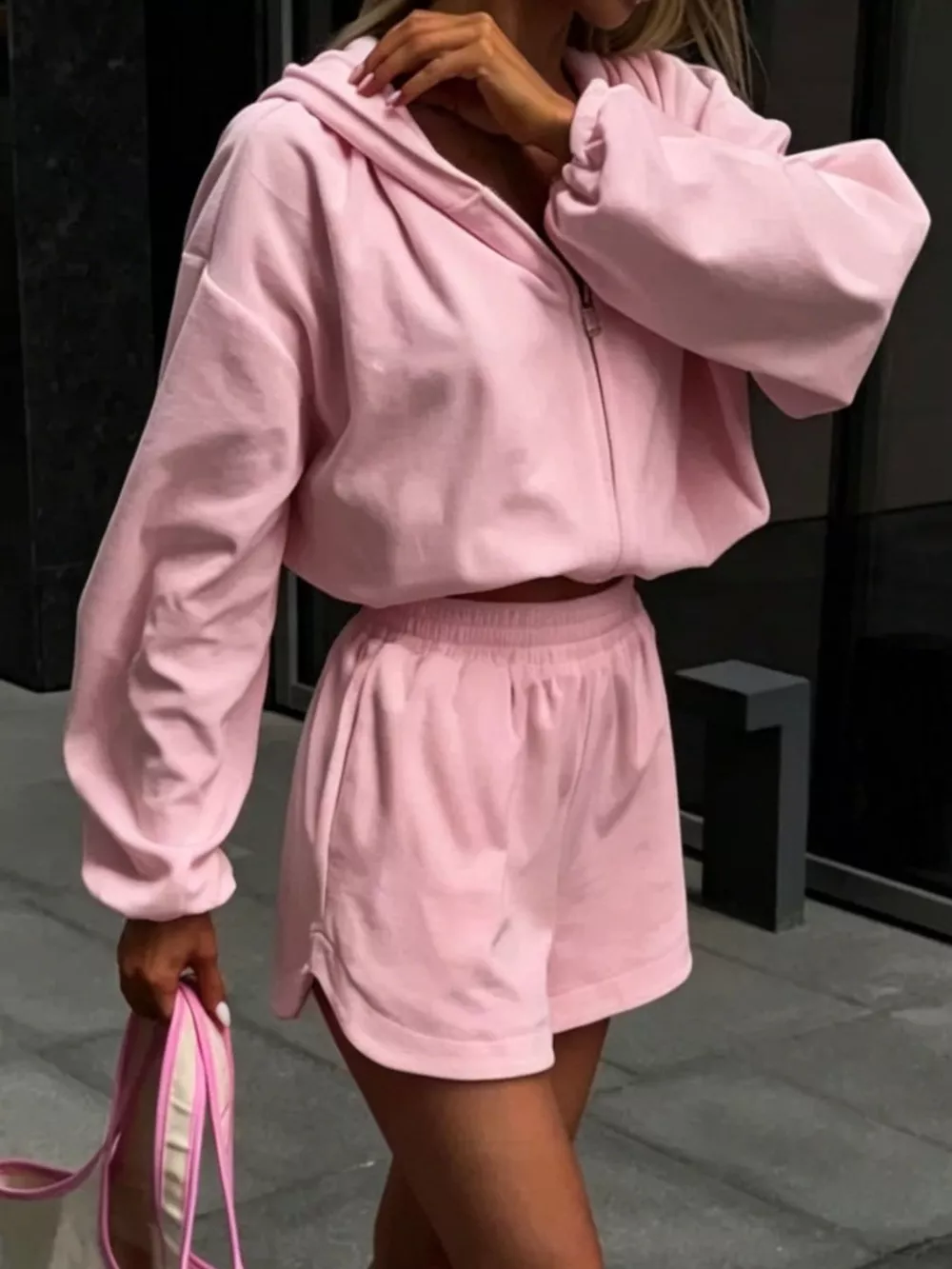 Long Sleeve Zip-Up Hoodie and Shorts Set, image 9