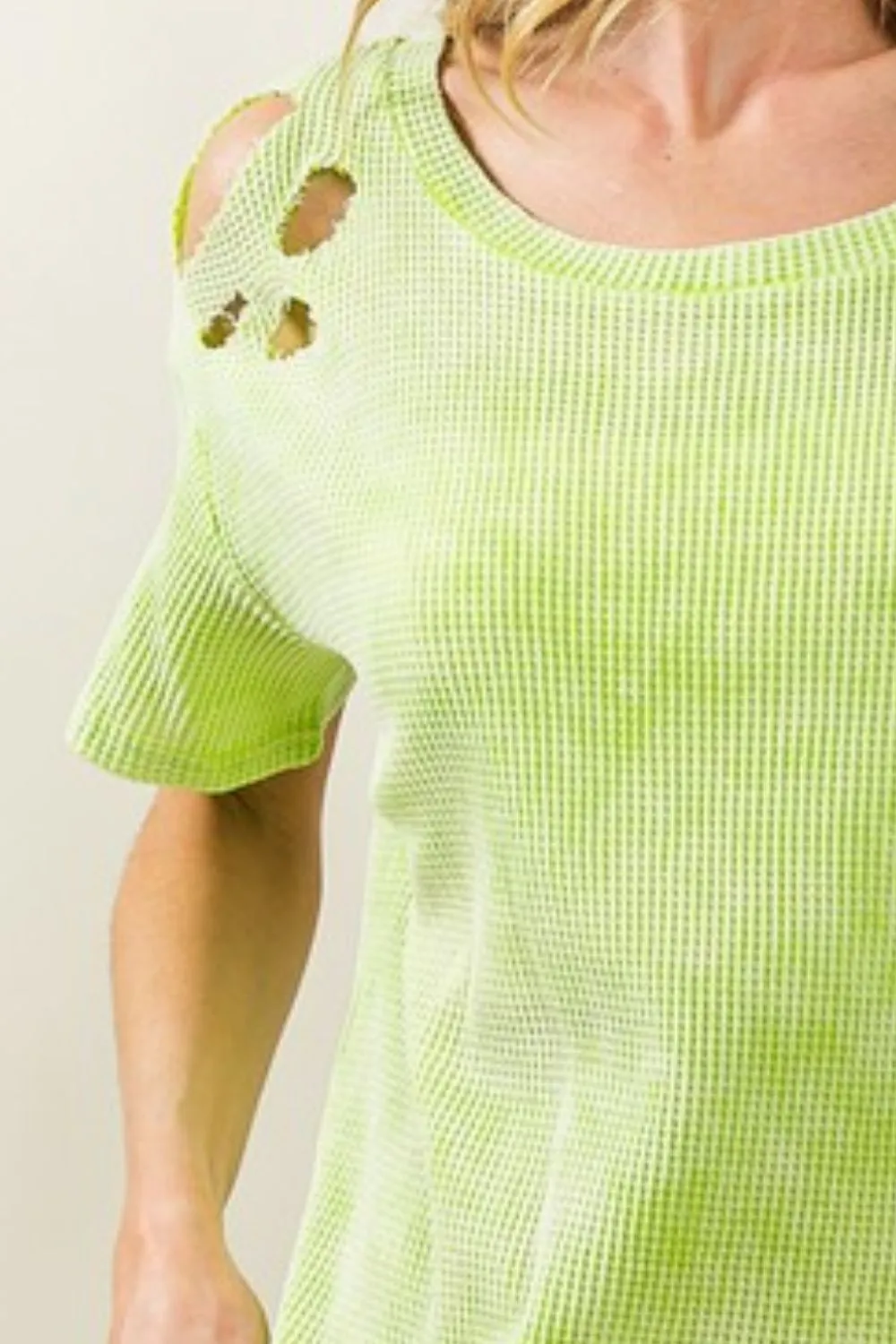 Laser Cut Mineral Washed Loose Fit Thermal Top, image 3