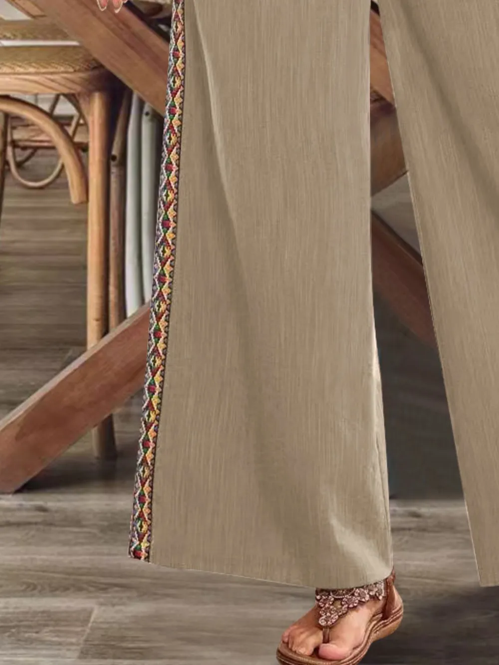 Bohemian Wide Leg Embroidered Side Stripe Pants, image 12
