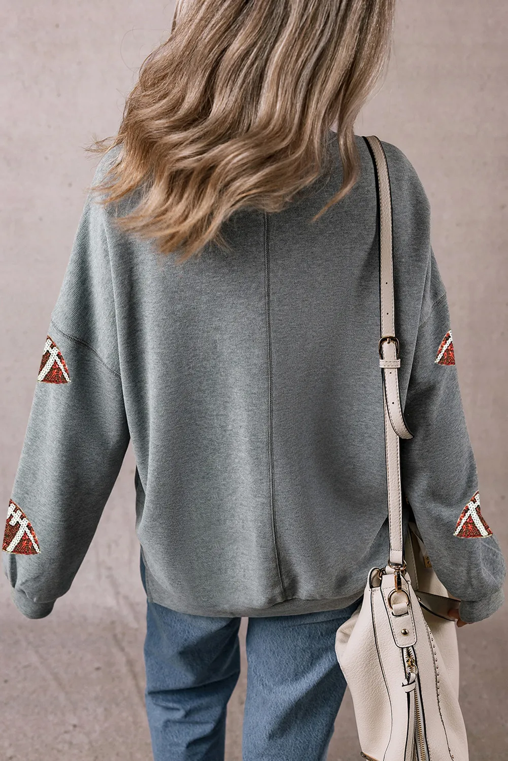 Sequin Football Round Neck Long Sleeve Sweatshirt, image 2