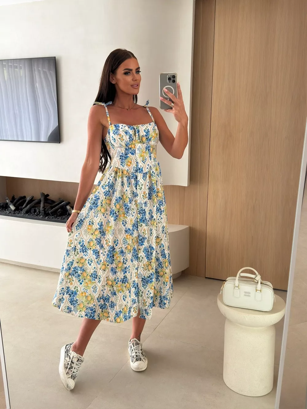 Printed Tie-Strap Midi Dress, image 18