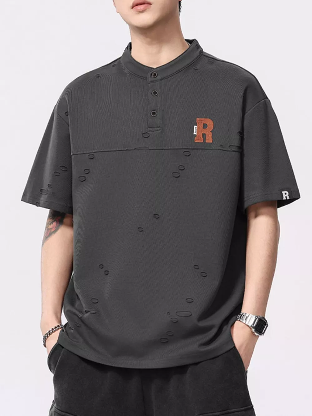 Men's Plus Size Button Detail Short Sleeve T-Shirt