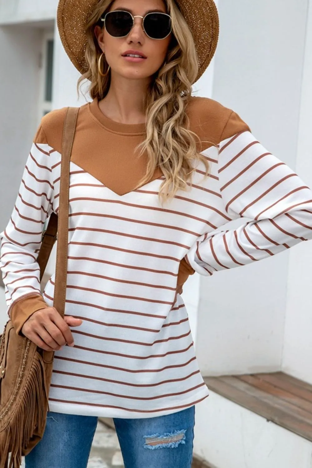 Striped Round Neck Long Sleeve T-Shirt, image 9