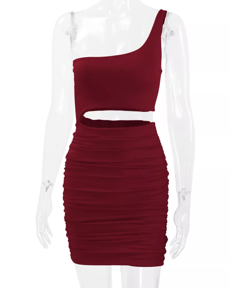 One-Shoulder Cutout Ruched Bodycon Mini Dress, image 33