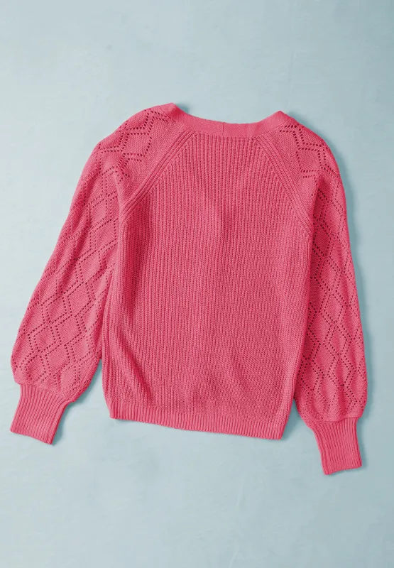 Openwork V-Neck Button Up Cardigan, image 31
