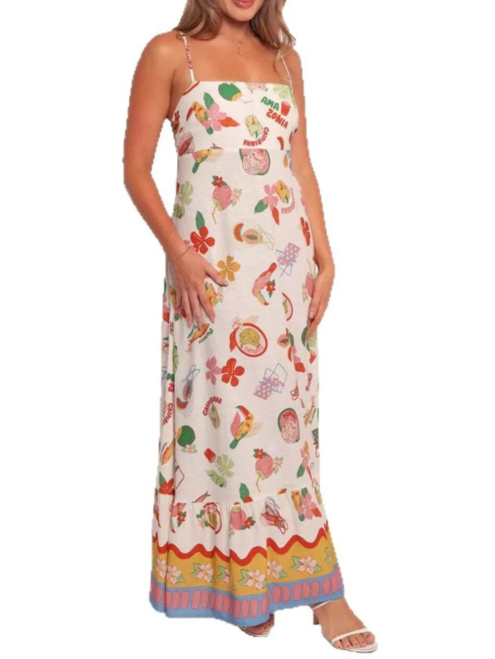 Printed Square Neck Maxi Cami Dress, image 5