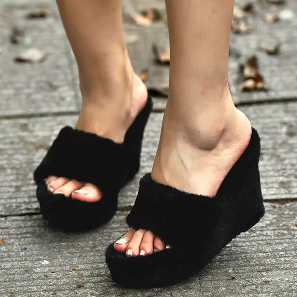 Fluffy Platform Wedge Slippers, image 2