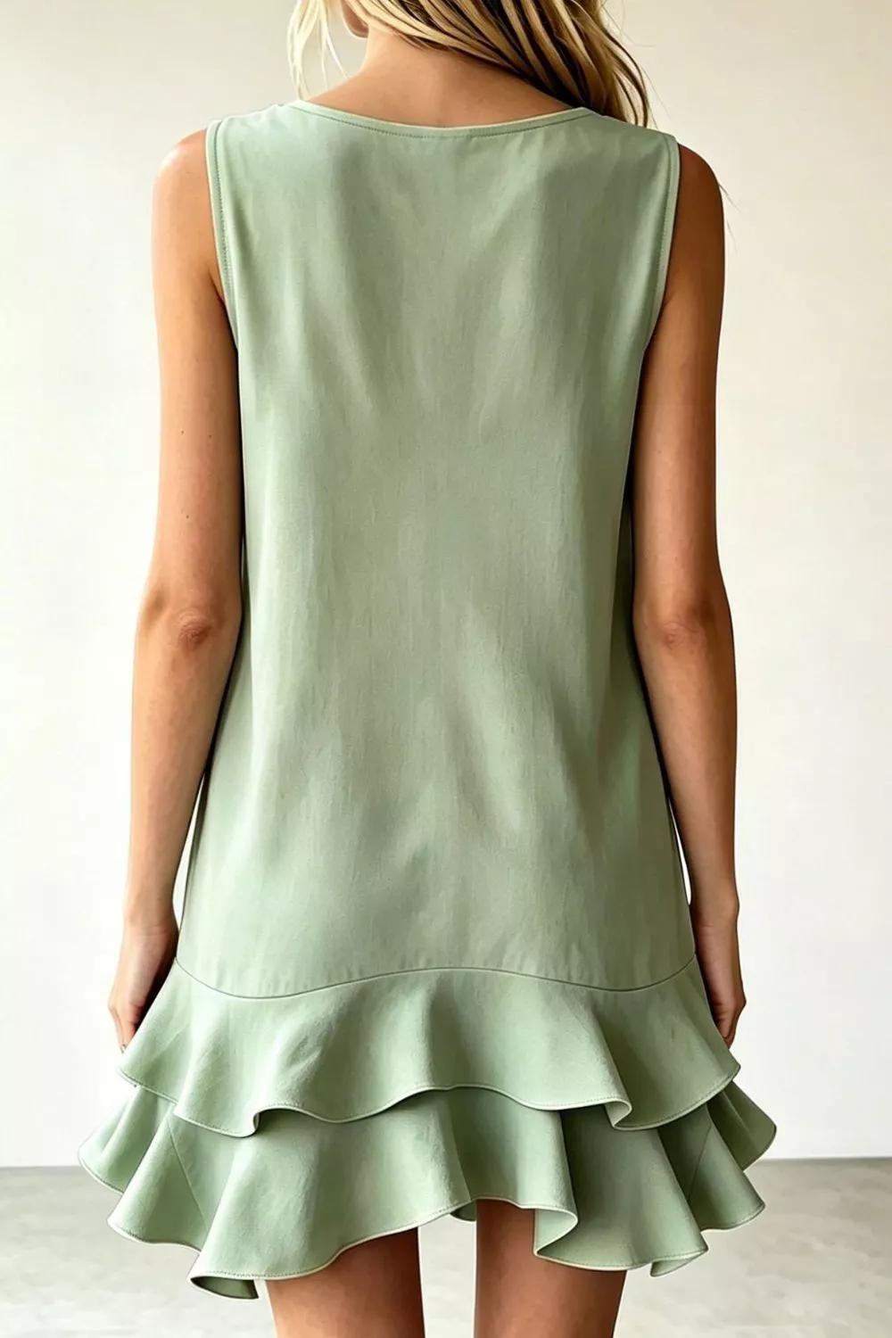 Full Size Sleeveless V-Neck Ruffle Hem Mini Dress Plus Size, image 5