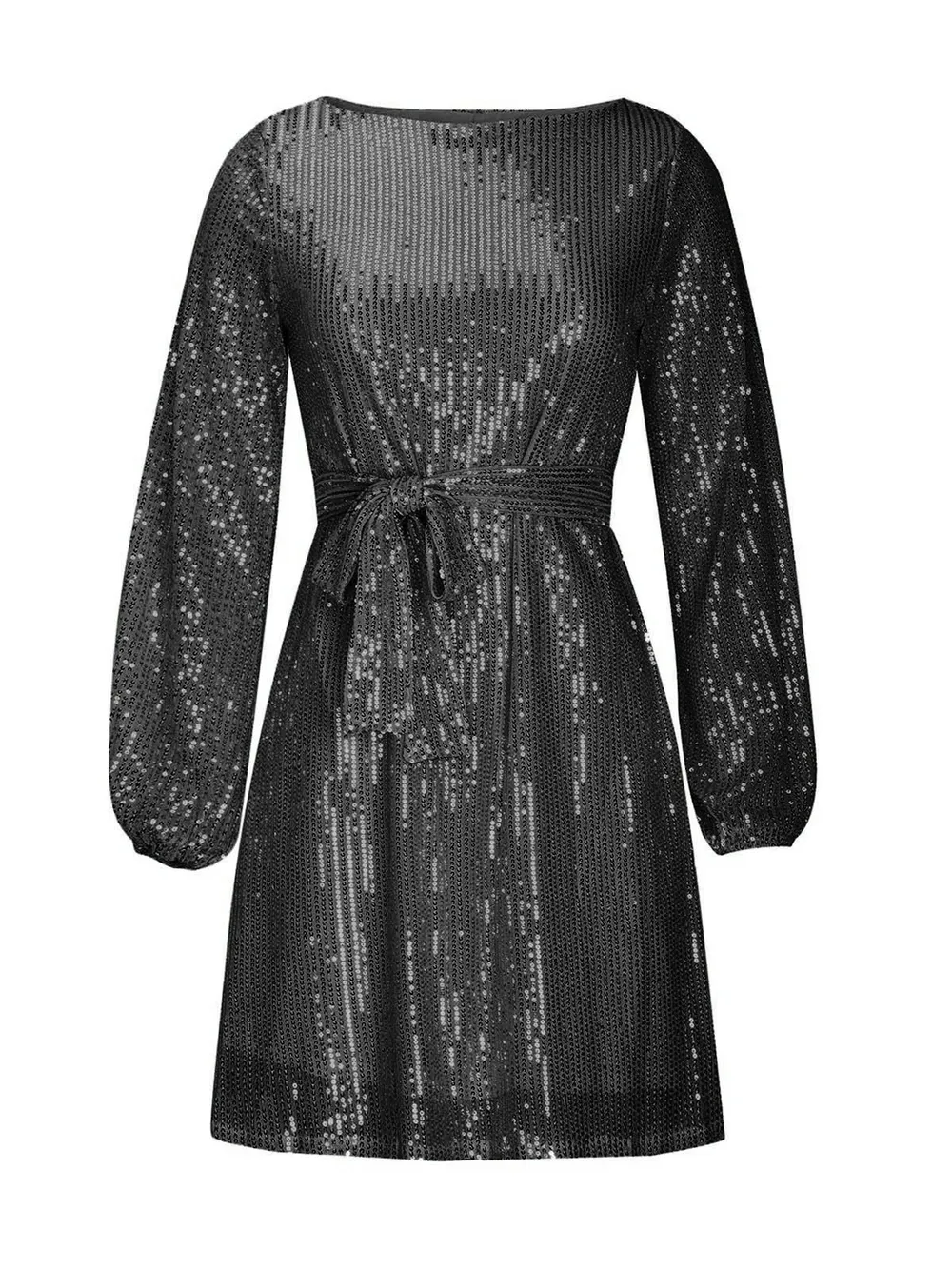 Sequin Tie Waist Long Sleeve Mini Dress, image 5